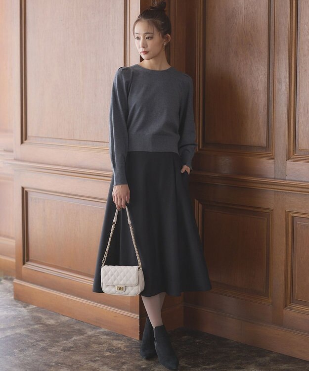 組曲 L 【前後着用可】BOREROタックプルオーバー ニット グレー系