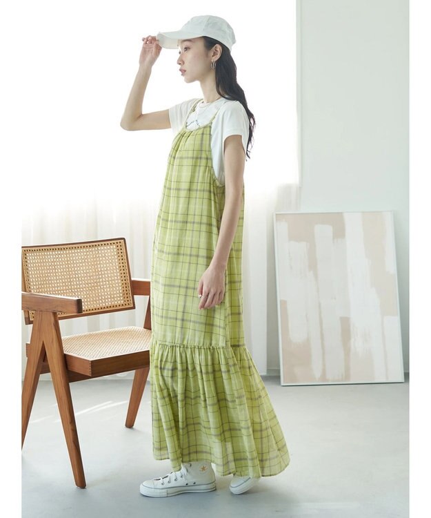 earth music&ecology マドラスチェックキャミワンピース Yellow