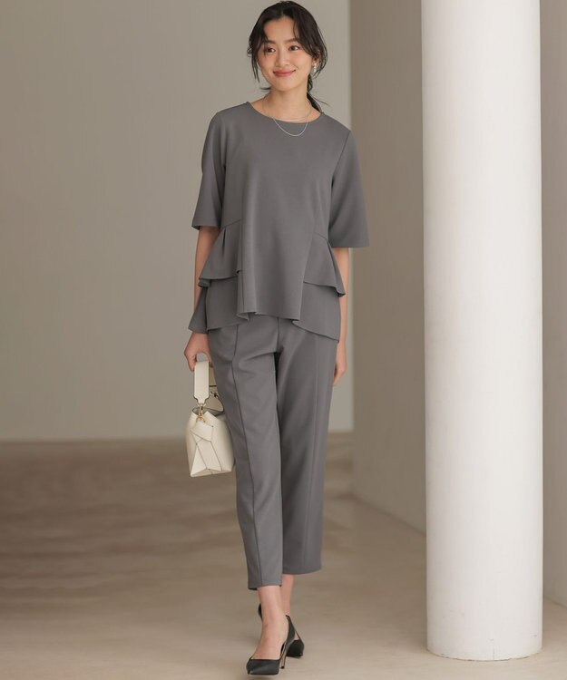 組曲 【WEB限定】ジョーゼットジャージー ティアード ブラウス グレー系