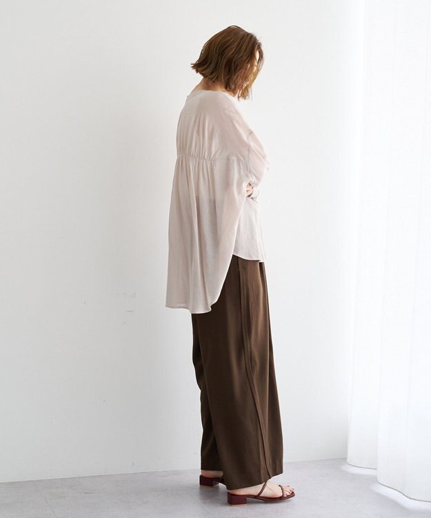 YECCA VECCA ドライタッチシアーバンドカラーシャツ Gray Beige
