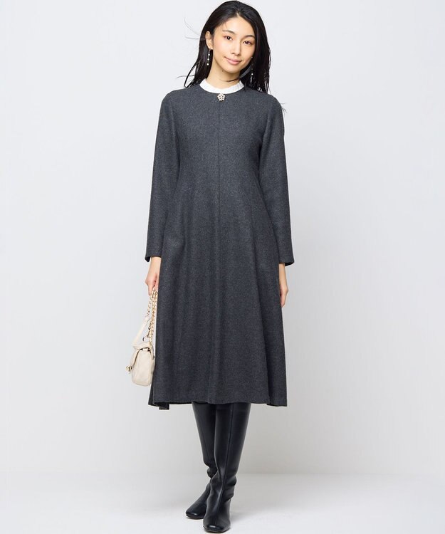 組曲 【2WAY】ラメフラノ フリル襟ワンピース チャコールグレー系