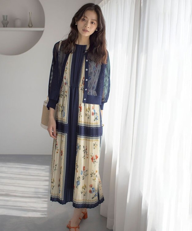 組曲 L メッシュニット カーディガン ネイビー系