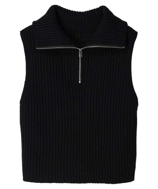 earth music&ecology ハーフジップニットベスト Black