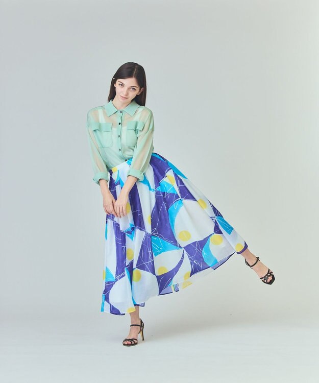 GRACE CONTINENTAL ペイントシアースカート ブルー