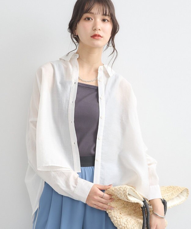 earth music&ecology ワイドシルエットシアーシャツ Off White