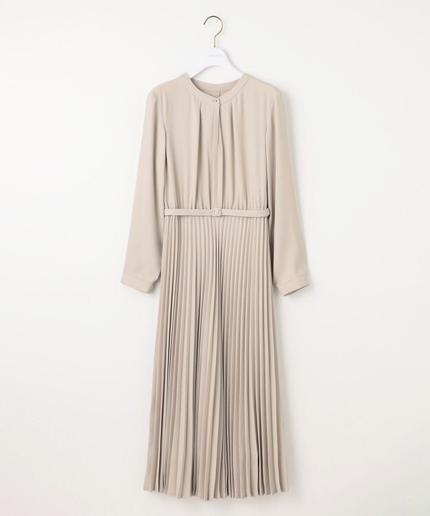 ANY SIS 【洗える】ノーブルプリーツ ワンピース ライトベージュ