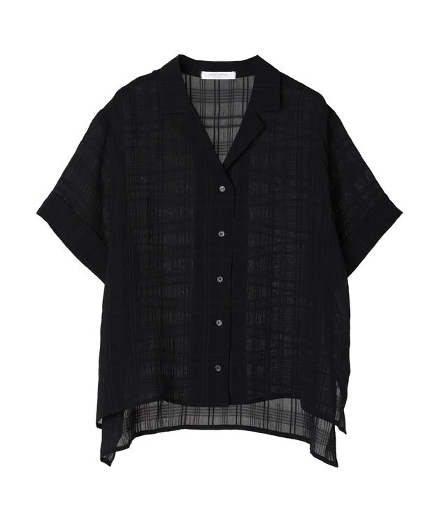 Green Parks シアーチェック開襟ブラウス Black