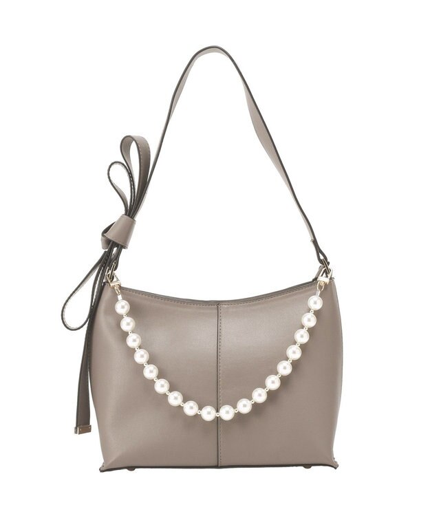 YECCA VECCA パールチャーム付きリボンベルトバッグ Charcoal Gray
