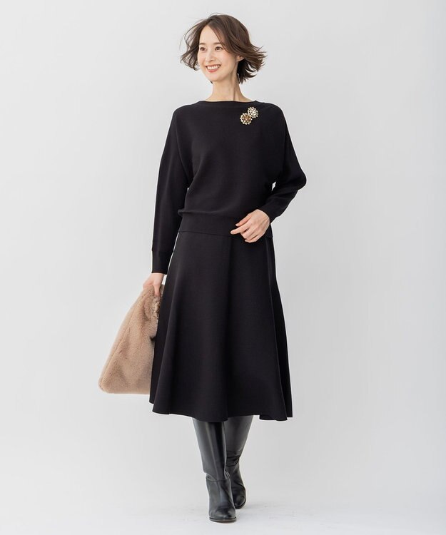 自由区 【洗える/セット着用可】レーヨンストレッチ マーメイドシルエット スカート ブラック系