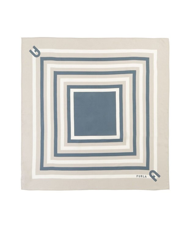 MOONBAT 【美人百花4月号掲載/シルク100%】フルラ (FURLA) スクエア柄 シルクプリントスカーフ 65cm×65cm シルバー