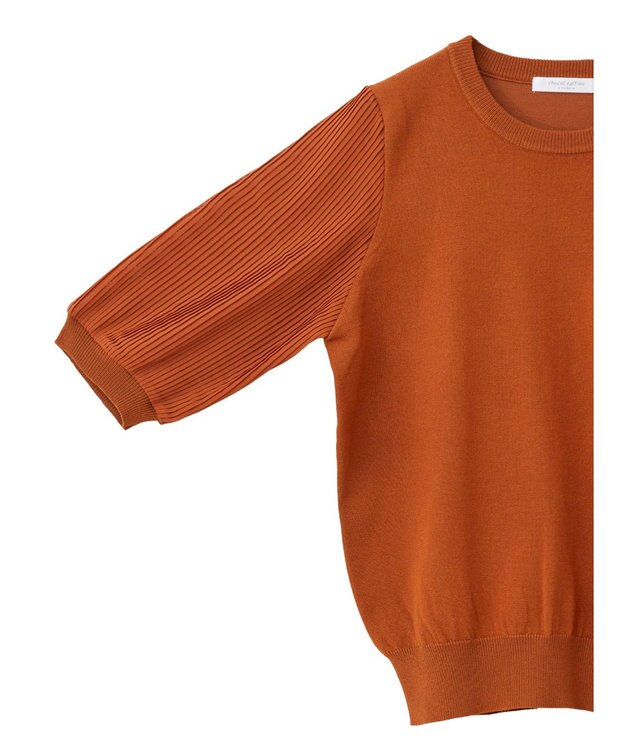 Green Parks 袖プリーツドッキング５分袖ニットプルオーバー Orange