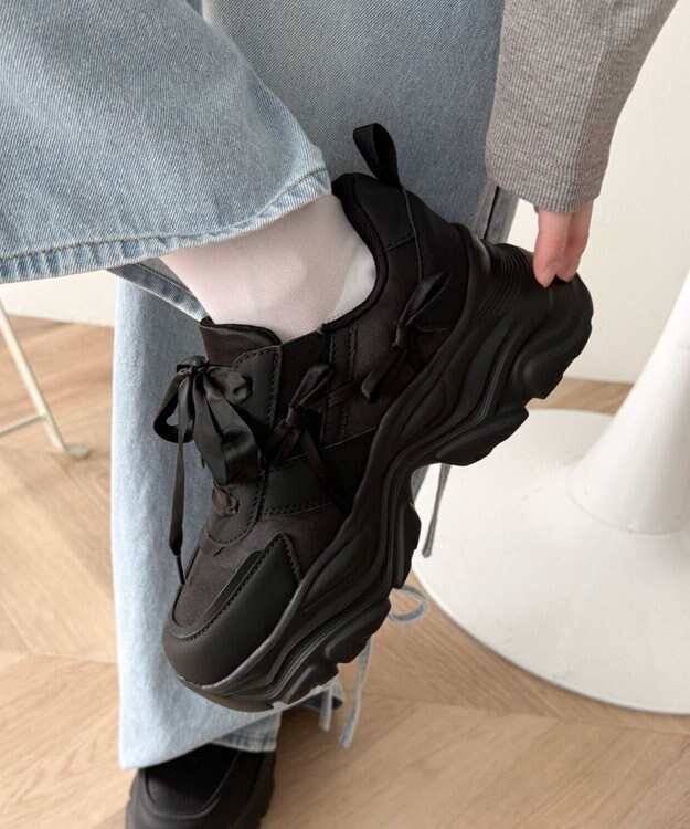 WEGO リボンデザイン厚底スニーカー ブラック