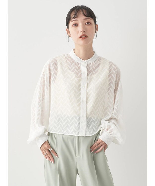 earth music&ecology ツッキリジャガードショートブラウス Off White