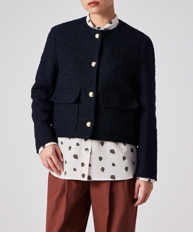 Paul Smith ツイード ノーカラー ジャケット ネイビー