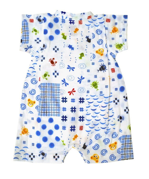 MIKI HOUSE HOT BISCUITS 【ミキハウス】【50-80cm】パッチワーク柄 プッチー甚平オール 白