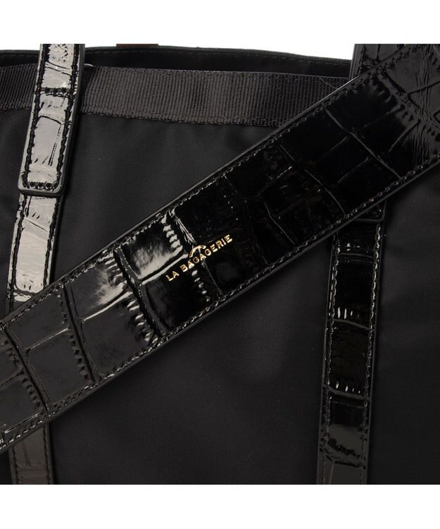 LA BAGAGERIE 【エコユース】ナイロン×型押しエナメル　2WAYミニトート ブラック