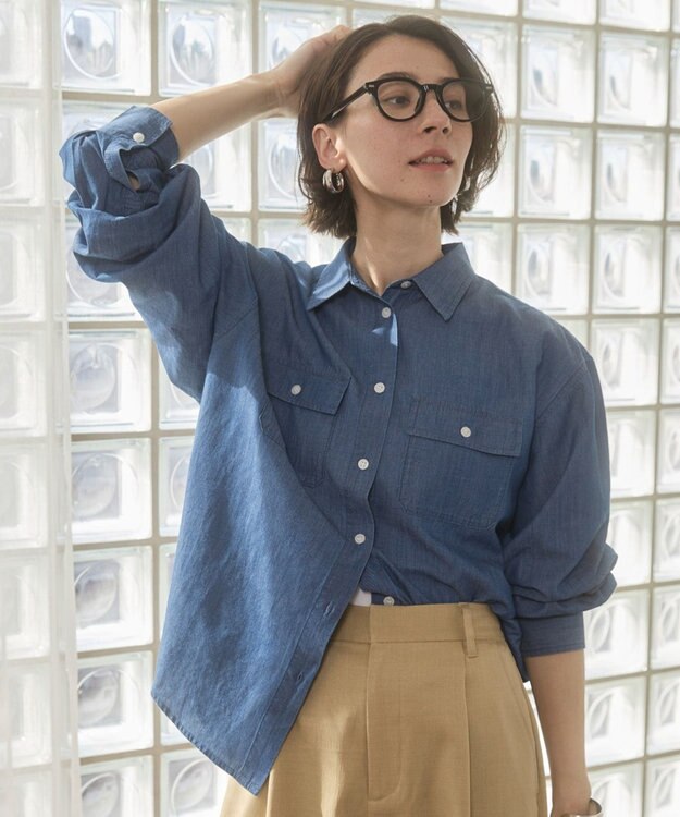 WEGO 【ANGIE VINTAGE】シアーデニムレギュラーカラーシャツ ネイビー