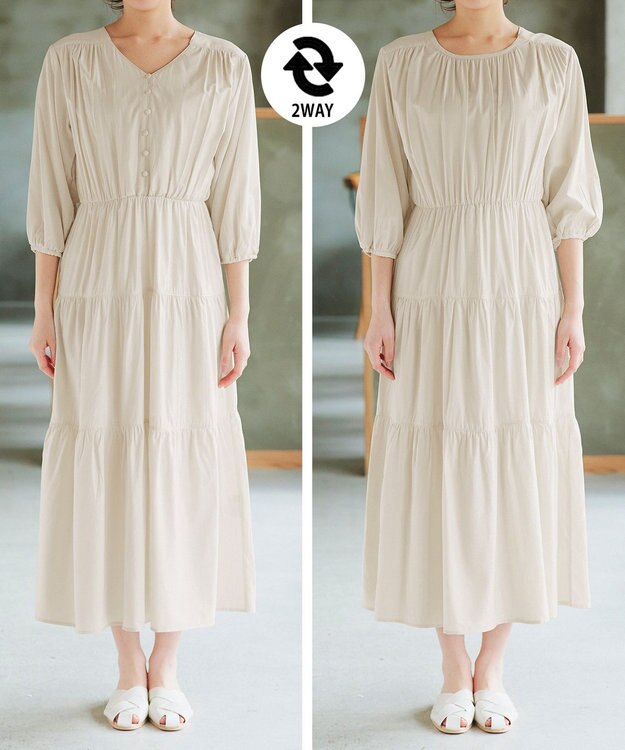 Tiaclasse 【2WAY・洗える】パフスリーブティアードマキシワンピース アイボリー