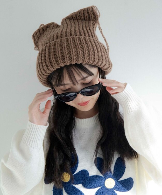 WEGO ローゲージネコミミニットキャップ ブラウン