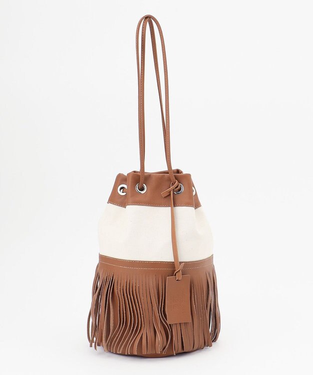 23区 MARCO MASI レザーキャンバスコンビ 巾着 バッグ ダークブラウン系