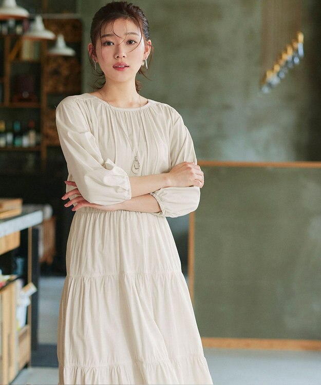 Tiaclasse 【2WAY・洗える】パフスリーブティアードマキシワンピース アイボリー