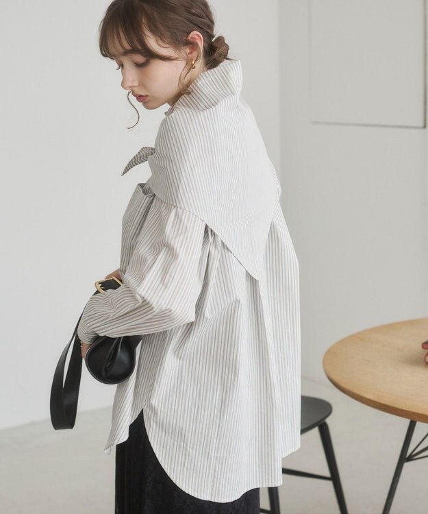 WEGO 【ANGIE VINTAGE】スカーフ付きオーバーサイズストライプシャツ ホワイトその他
