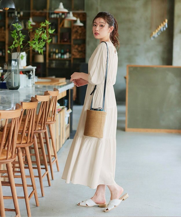 Tiaclasse 【2WAY・洗える】パフスリーブティアードマキシワンピース アイボリー