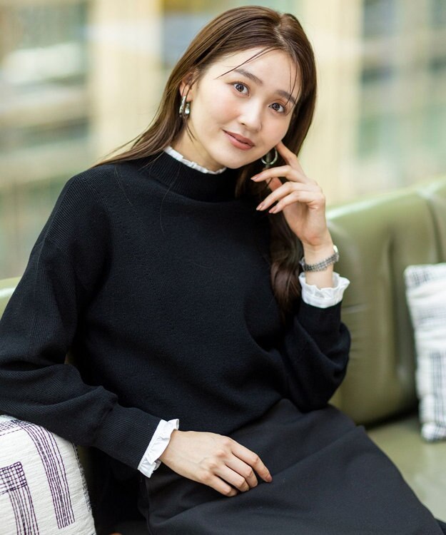 ANY SIS S CICA加工 ビューティ畔ボトルネック ニット ブラック