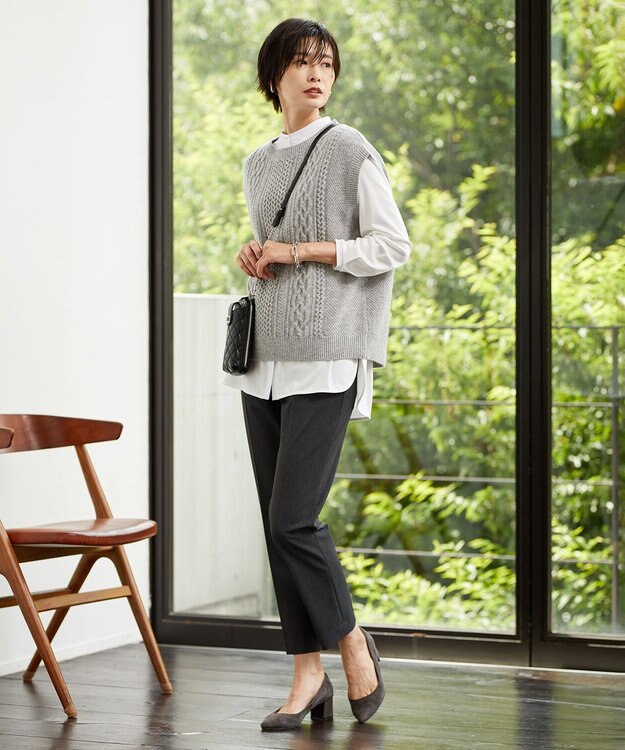 J.PRESS LADIES 【洗える】アラン ニットベスト ライトグレー系
