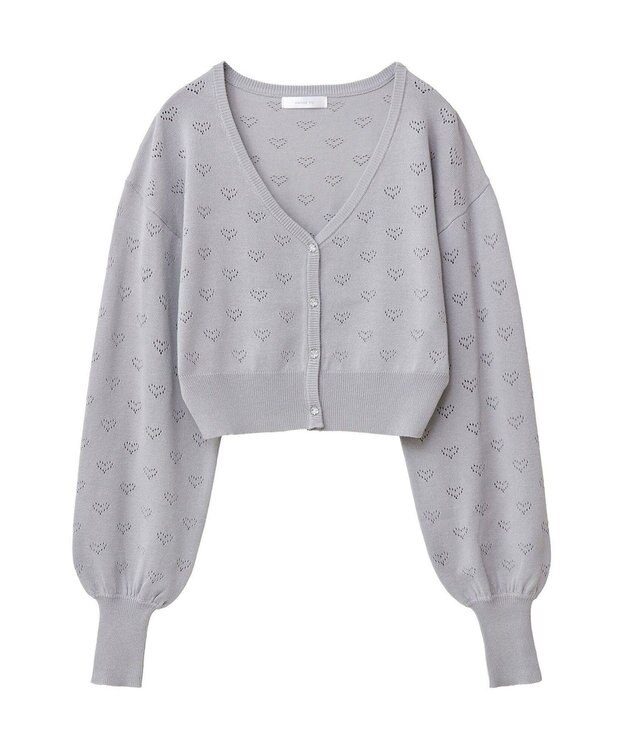 Green Parks ・ｓｗｉｎｇ　ｂｙ　ハート柄スカシニットカーディガン Gray