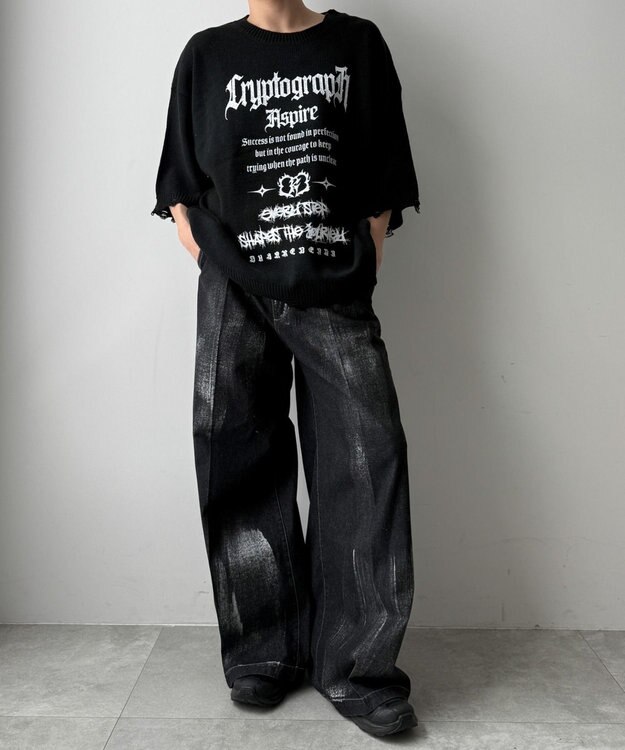 WEGO ダメージボーダーニットプルオーバー(SS) ブラックボーダー