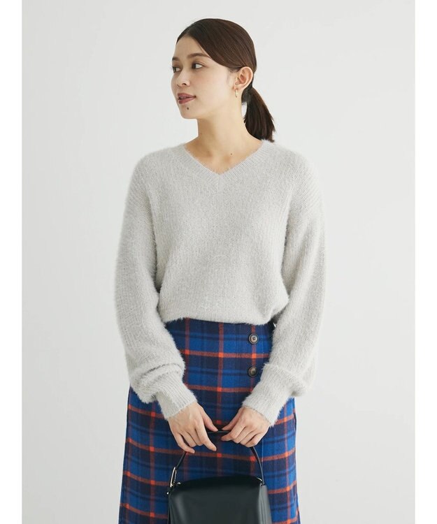 Green Parks フェザーＶネックニットプルオーバー Light Gray