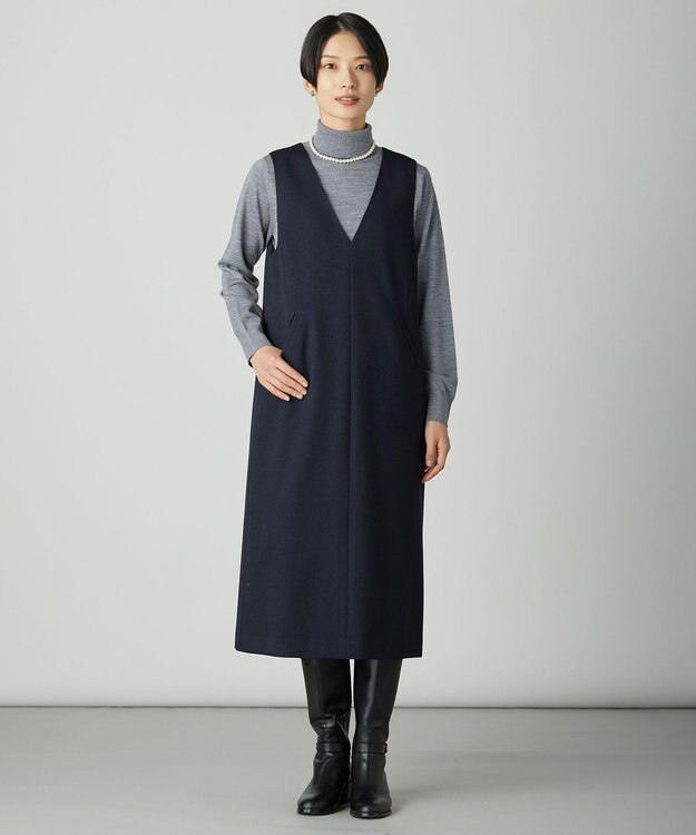 J.PRESS LADIES L ツムギートflannel ジャンパースカート ネイビー系