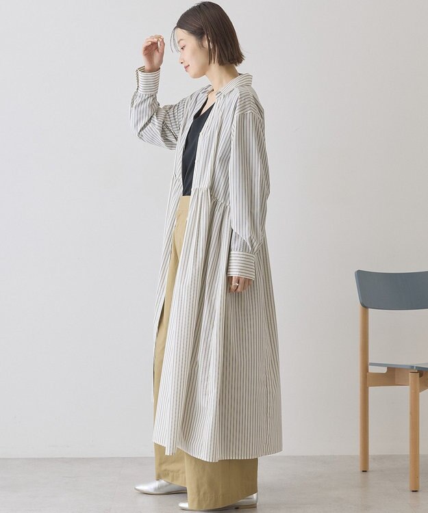AMERICAN HOLIC 【イージーケア】ギャザーシャツワンピース Stripe White
