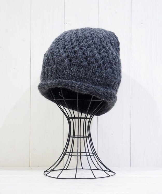 石田製帽 【防寒対策・日本製】ウールロールアップ ニット帽 チャコールグレー