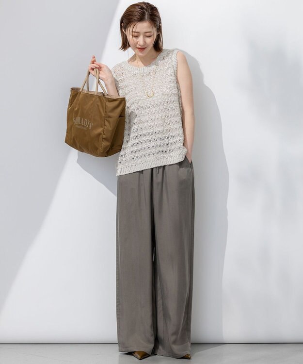 23区 【洗える】テープミックススカシ ノースリーブ ニット ベージュ系