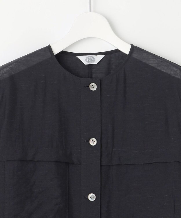 J.PRESS LADIES 【洗える】Sheer Vis リネン ノーカラー ブルゾン ネイビー系