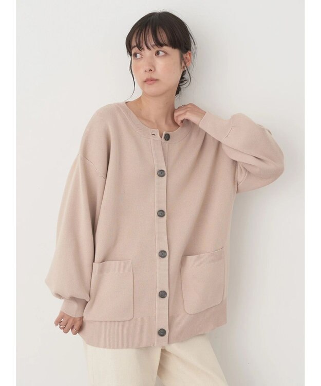 earth music&ecology クルーネックミドル丈カーディガン Beige