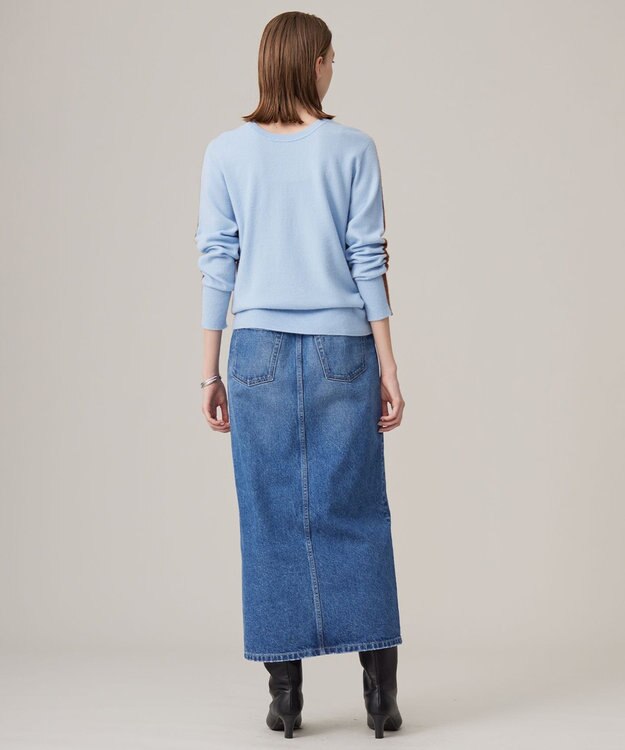 ICB 【CLASSY.1月号掲載・前後着用可能】ピュアカシミヤ バイカラーニット サックス×コーヒー系