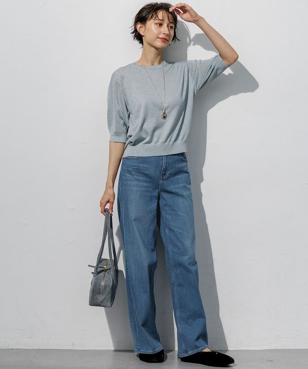 23区 【先行予約】オータムメタリック パフスリーブ ニット Tシャツ ライトグリーン系
