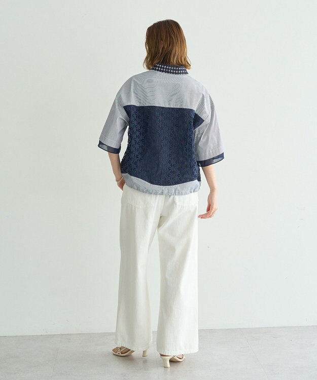 YECCA VECCA レースMIXレイヤードハーフスリーブシャツ Stripe