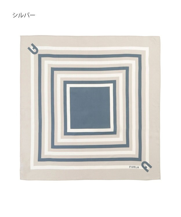 MOONBAT 【美人百花4月号掲載/シルク100%】フルラ (FURLA) スクエア柄 シルクプリントスカーフ 65cm×65cm シルバー