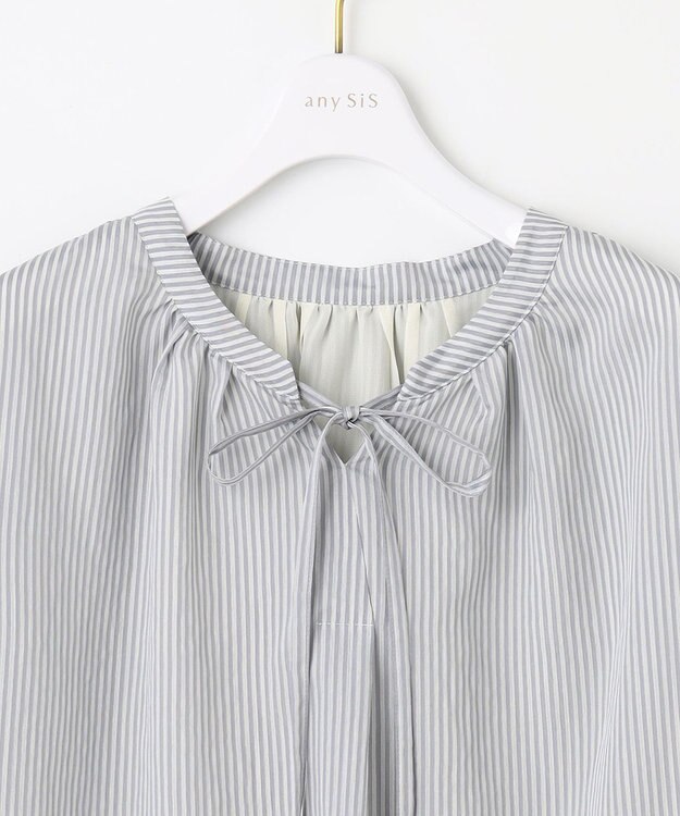 ANY SIS 【2WAY】ドロスト ブラウス グレー系ストライプ
