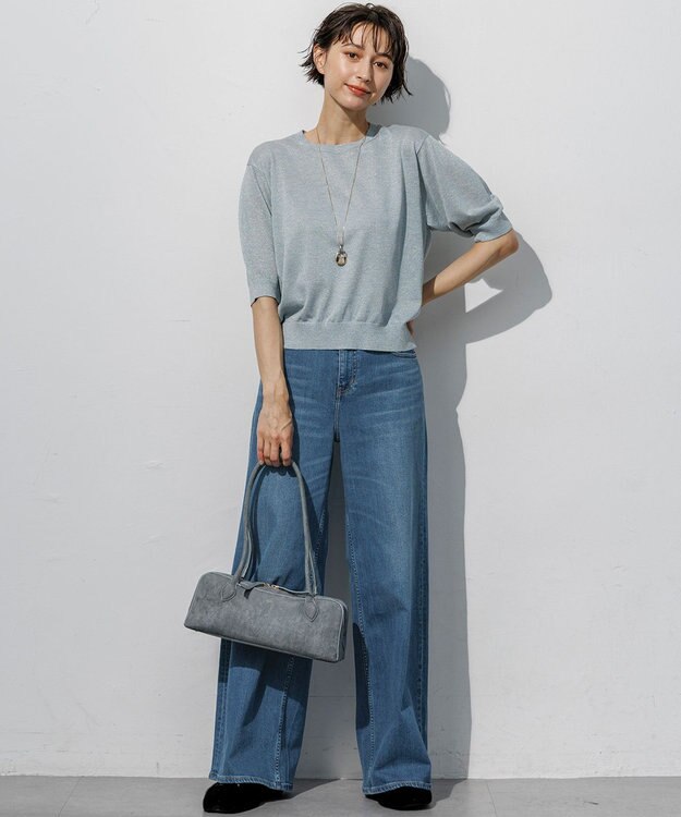 23区 【先行予約】オータムメタリック パフスリーブ ニット Tシャツ ライトグリーン系