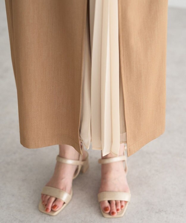 YECCA VECCA プリーツMIXフレアスカート Beige