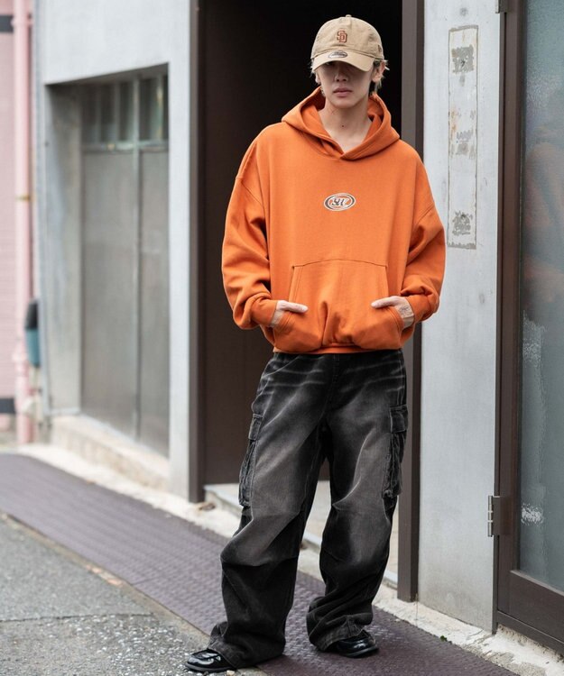 WEGO 【ユニセックス着用ITEM/裏起毛】バルーンクロップドグラフィックプルパーカー ダークオレンジ