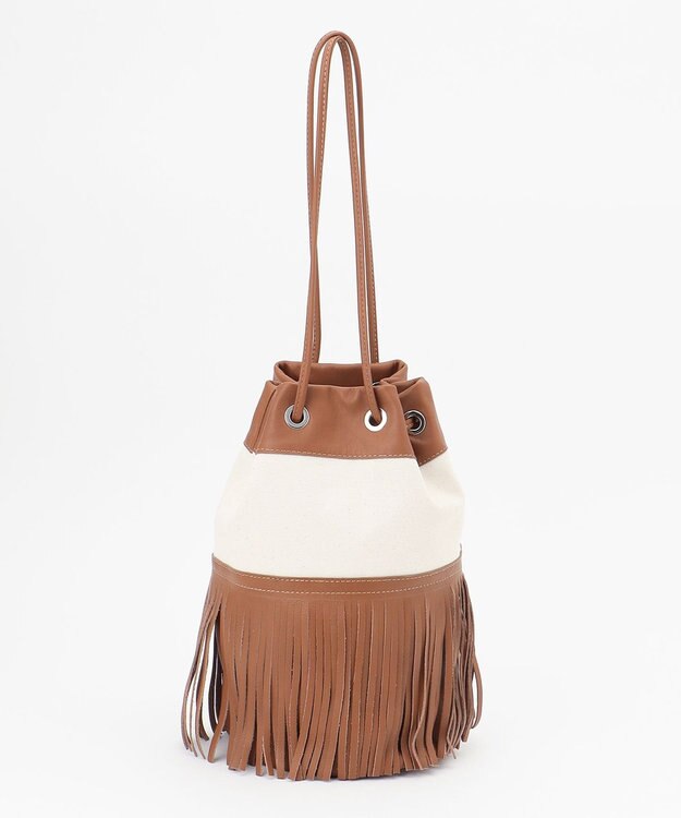 23区 MARCO MASI レザーキャンバスコンビ 巾着 バッグ ダークブラウン系