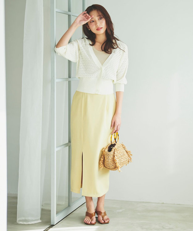 Feroux 【洗える】透かし編み カーディガン ホワイト系