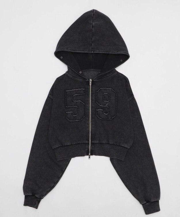 WEGO ファーフードショートZIPパーカー スミクロ