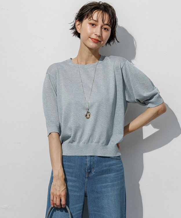 23区 【先行予約】オータムメタリック パフスリーブ ニット Tシャツ ライトグリーン系